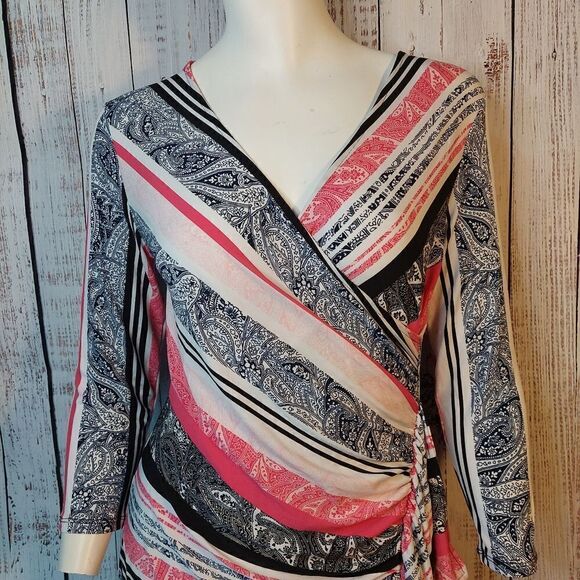 New York & Co Womens Paisley Stripe Ruffled Dress sz XS - Picture 8 of 15
